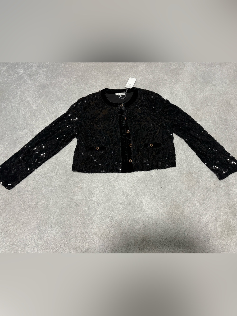NWT WAYF Black Sequin Velvet Trim Jacket Cardigan XL